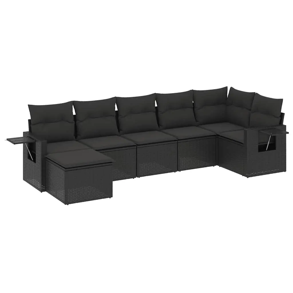 Garden Sofa Set 7 Piece Outdoor Furniture Patio Black Poly Rattan with Cushions