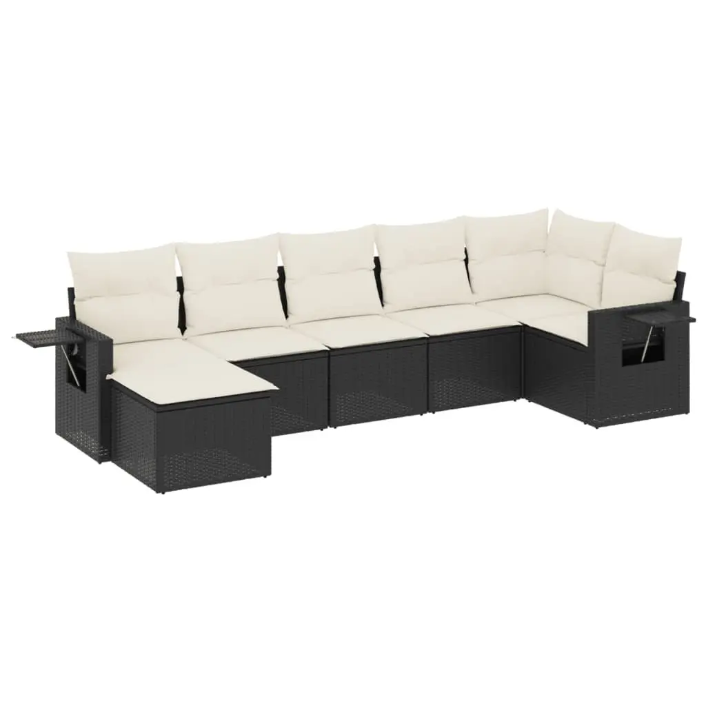 7 Piece Garden Sofa Set Outdoor Patio Furniture PE Rattan Black with Cushions