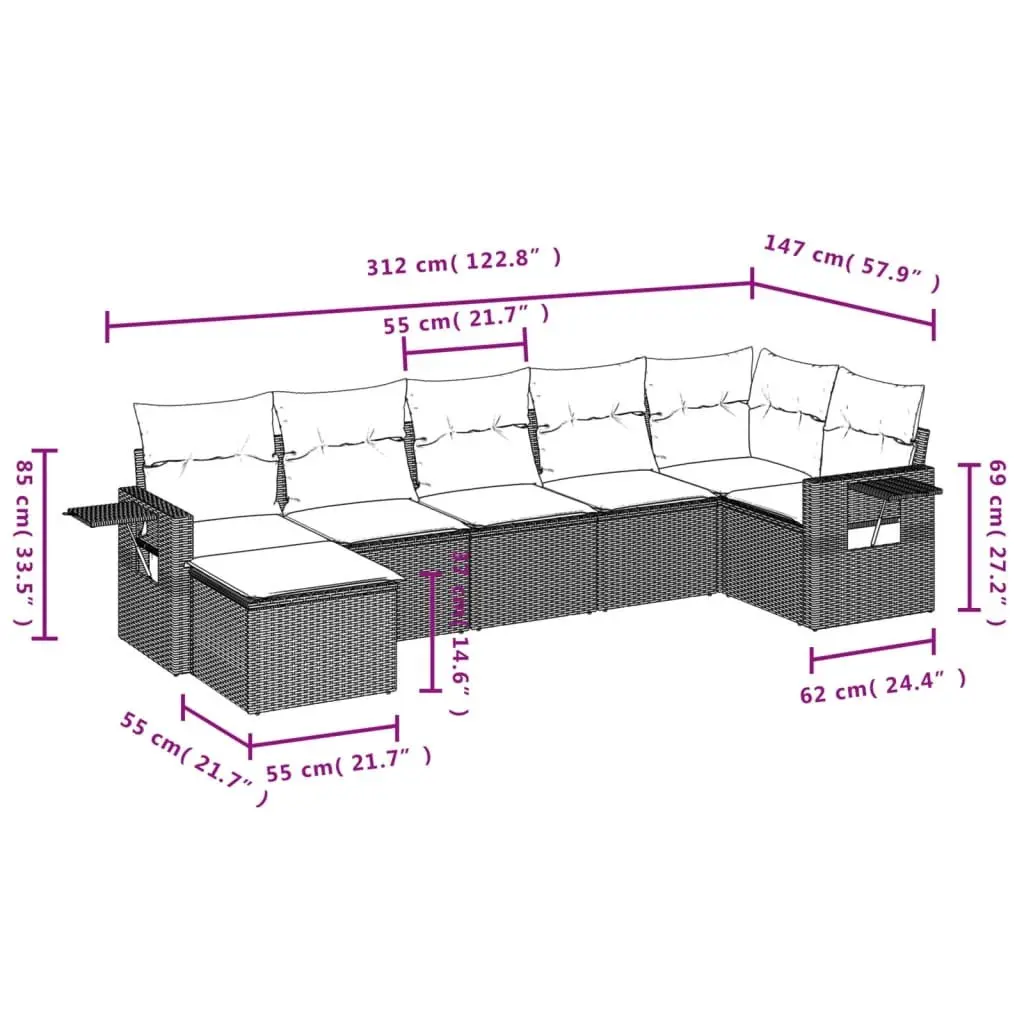 7 Piece Garden Sofa Set Outdoor Patio Furniture PE Rattan Black with Cushions