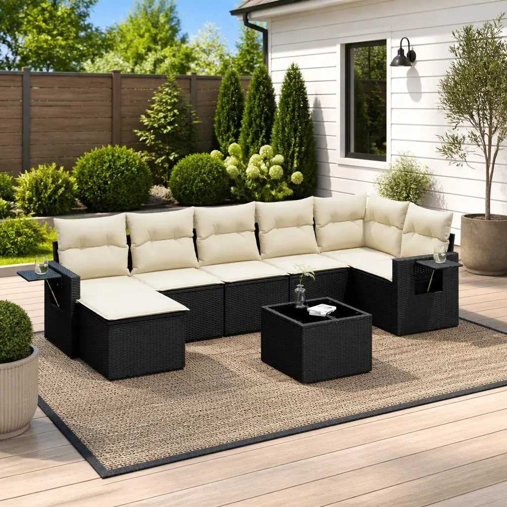 Garden Sofa Set 8 Piece Outdoor Furniture Black Poly Rattan Modular Patio