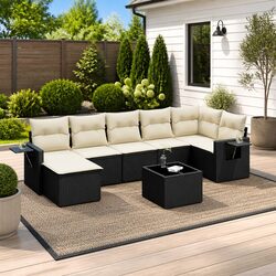 Comfortable 8 Piece Black Rattan Sofa Set for Outdoors