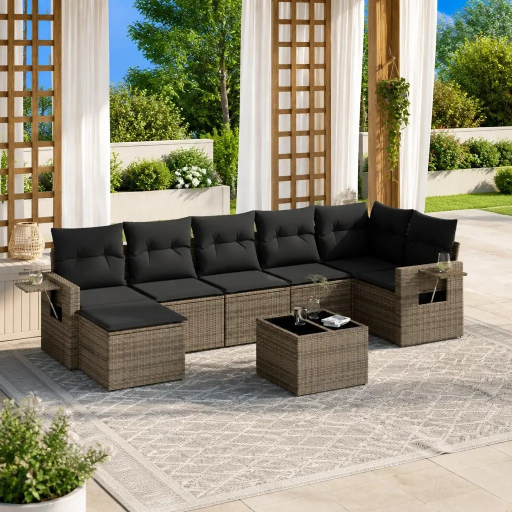 8 Piece Garden Sofa Set Grey Poly Rattan Outdoor Furniture Patio Lounge Cushions