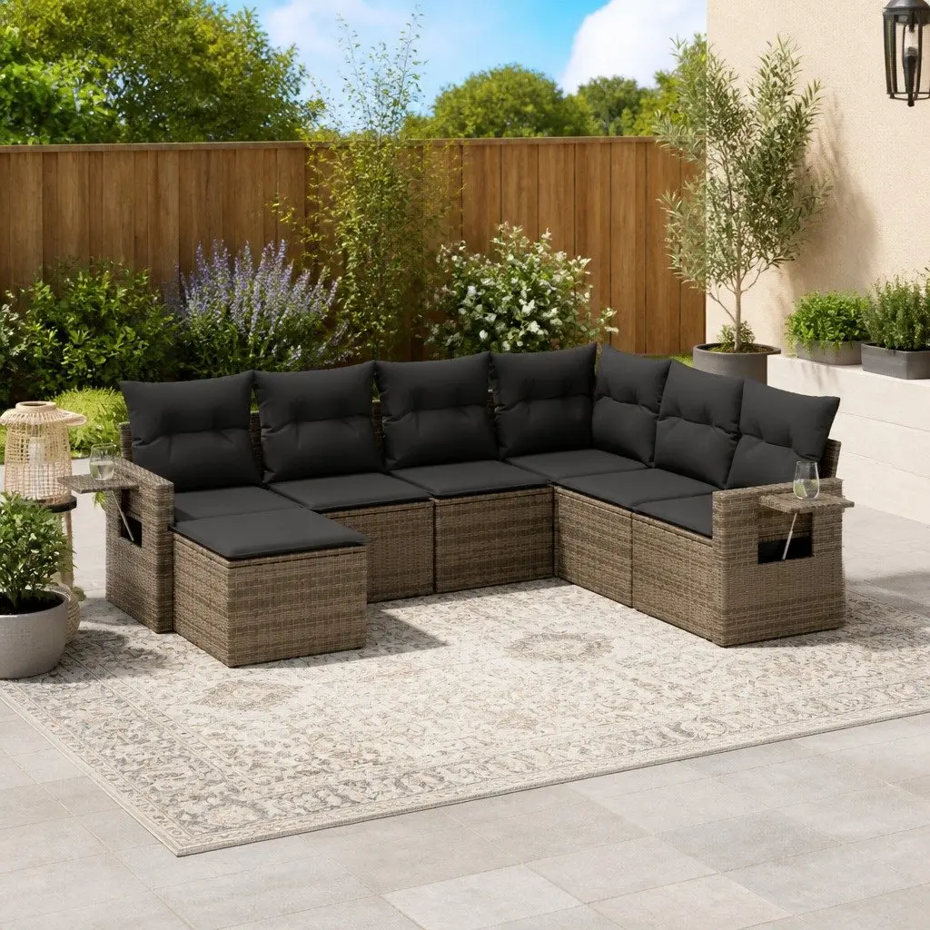7 Piece Outdoor Garden Sofa Set Modular Patio Furniture Grey Poly Rattan