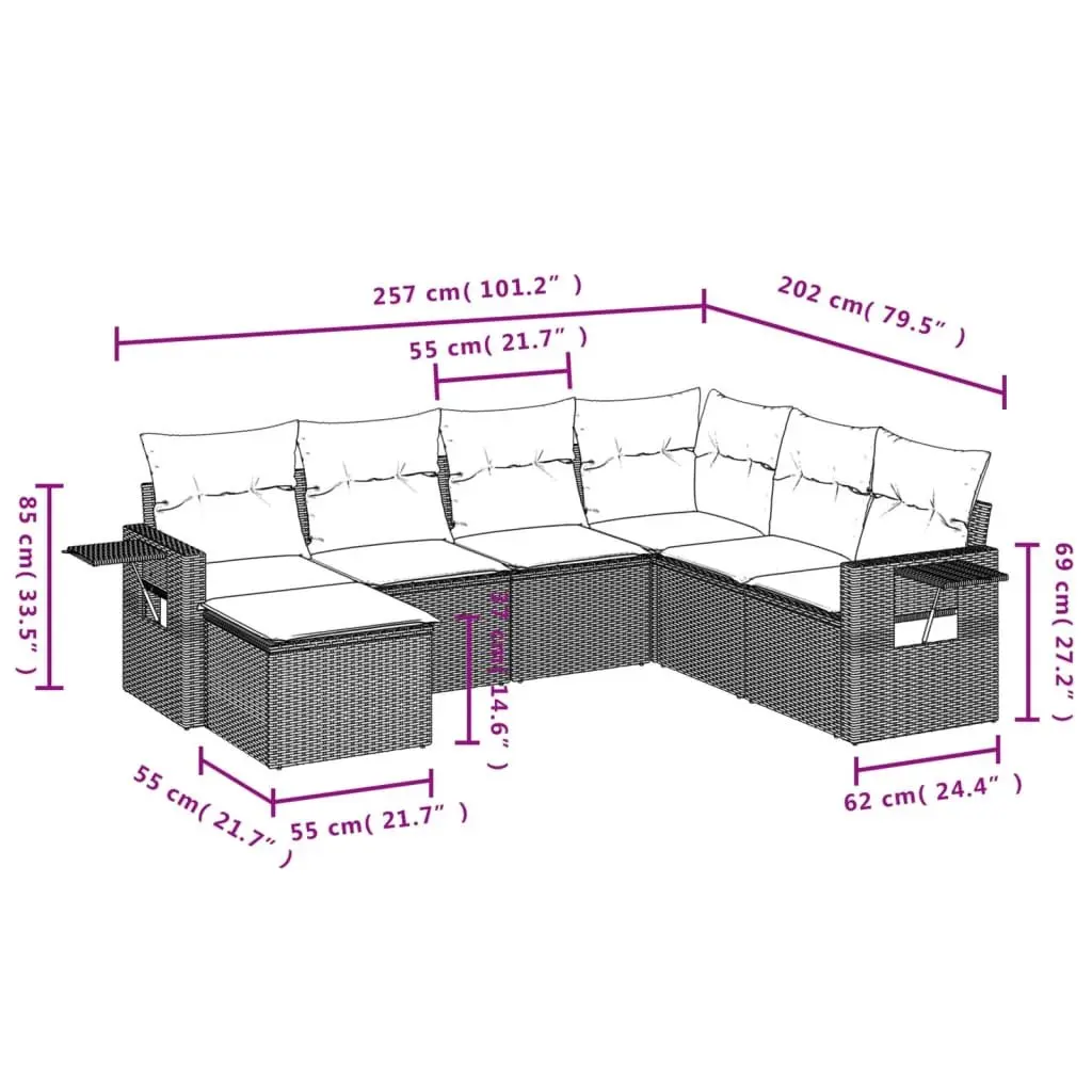 7 Piece Outdoor Garden Sofa Set Modular Patio Furniture Grey Poly Rattan