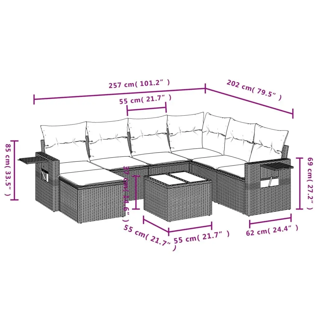 Garden Sofa Set 8 Piece Outdoor Furniture Patio Seating Grey Poly Rattan