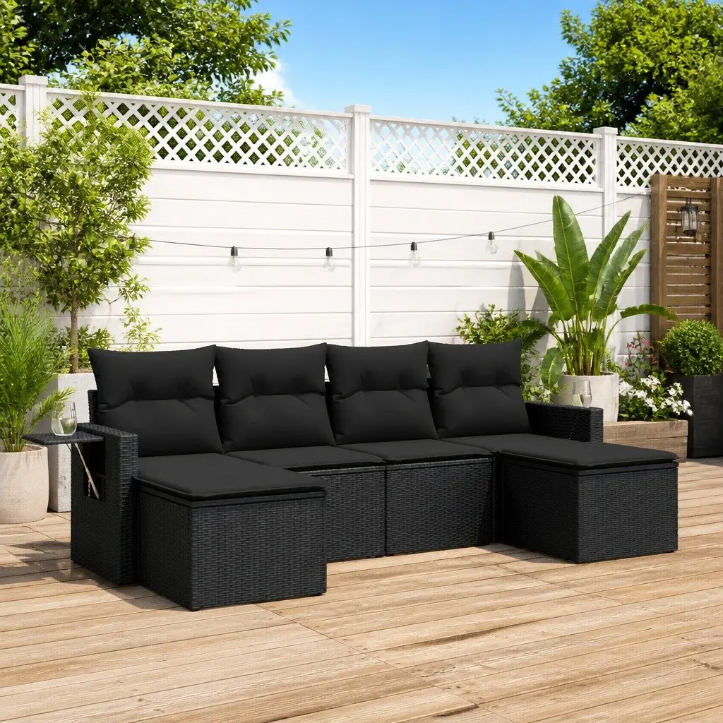 Garden Sofa Set Modular Outdoor Furniture 6 Piece Black Poly Rattan