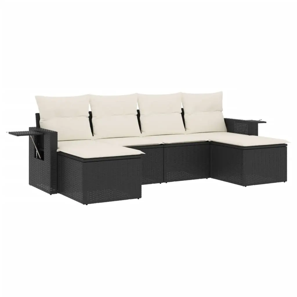 Garden Sofa Set 6 Piece Outdoor Furniture Patio Lounge Black Poly Rattan Modular