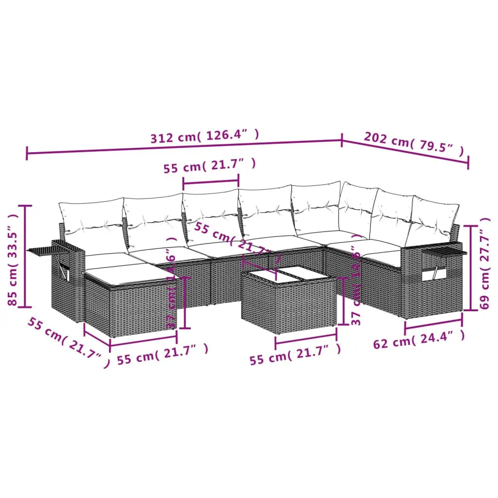 Garden Sofa Set 9 Piece Outdoor Furniture Patio Lounge Black Modular