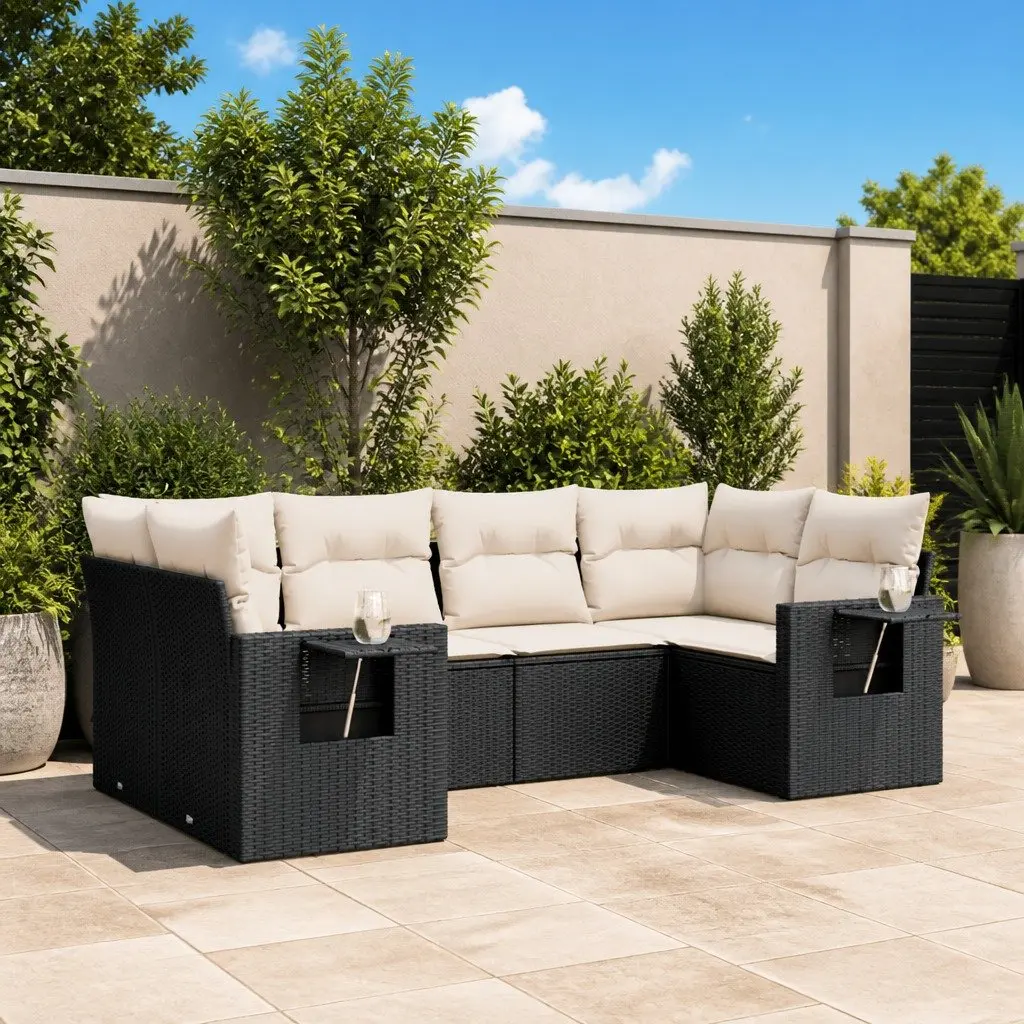 Garden Sofa Set Modular Outdoor Furniture 6 Piece Black Poly Rattan