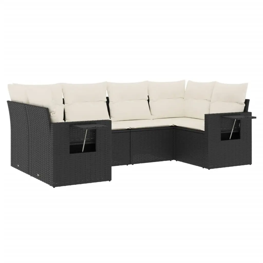 Garden Sofa Set Modular Outdoor Furniture 6 Piece Black Poly Rattan