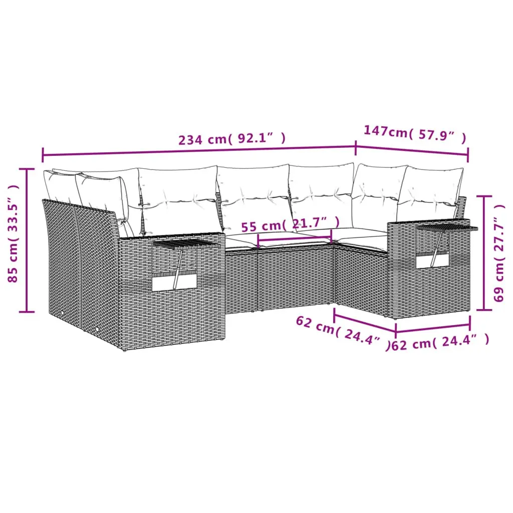 Garden Sofa Set Modular Outdoor Furniture 6 Piece Black Poly Rattan