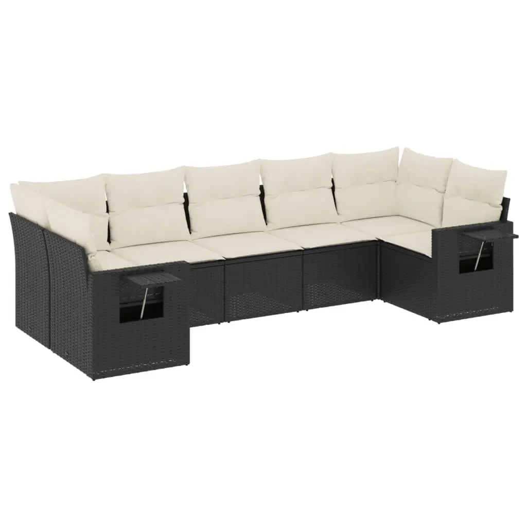 7 Piece Outdoor Garden Sofa Set Modular Black Poly Rattan Patio Furniture with Cushions