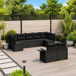 Comfortable 9-Piece Black Rattan Garden Sofa Set