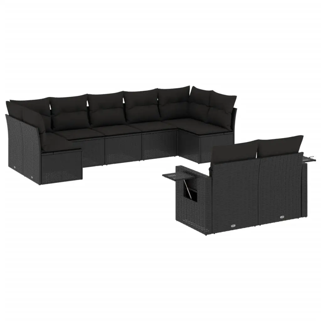Modular Outdoor Garden Sofa Set 9 Piece Black Poly Rattan