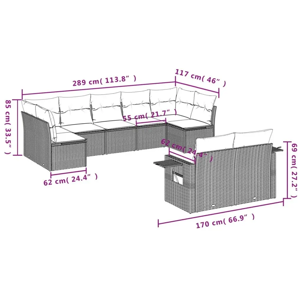 Modular Outdoor Garden Sofa Set 9 Piece Black Poly Rattan