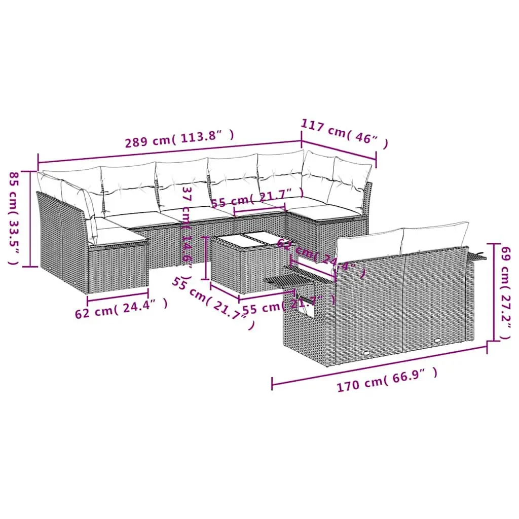 Garden Sofa Set Modular Outdoor Furniture 10 Piece Black Poly Rattan