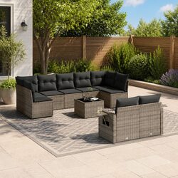 Comfortable 10 Piece Garden Sofa Set with Grey Cushions