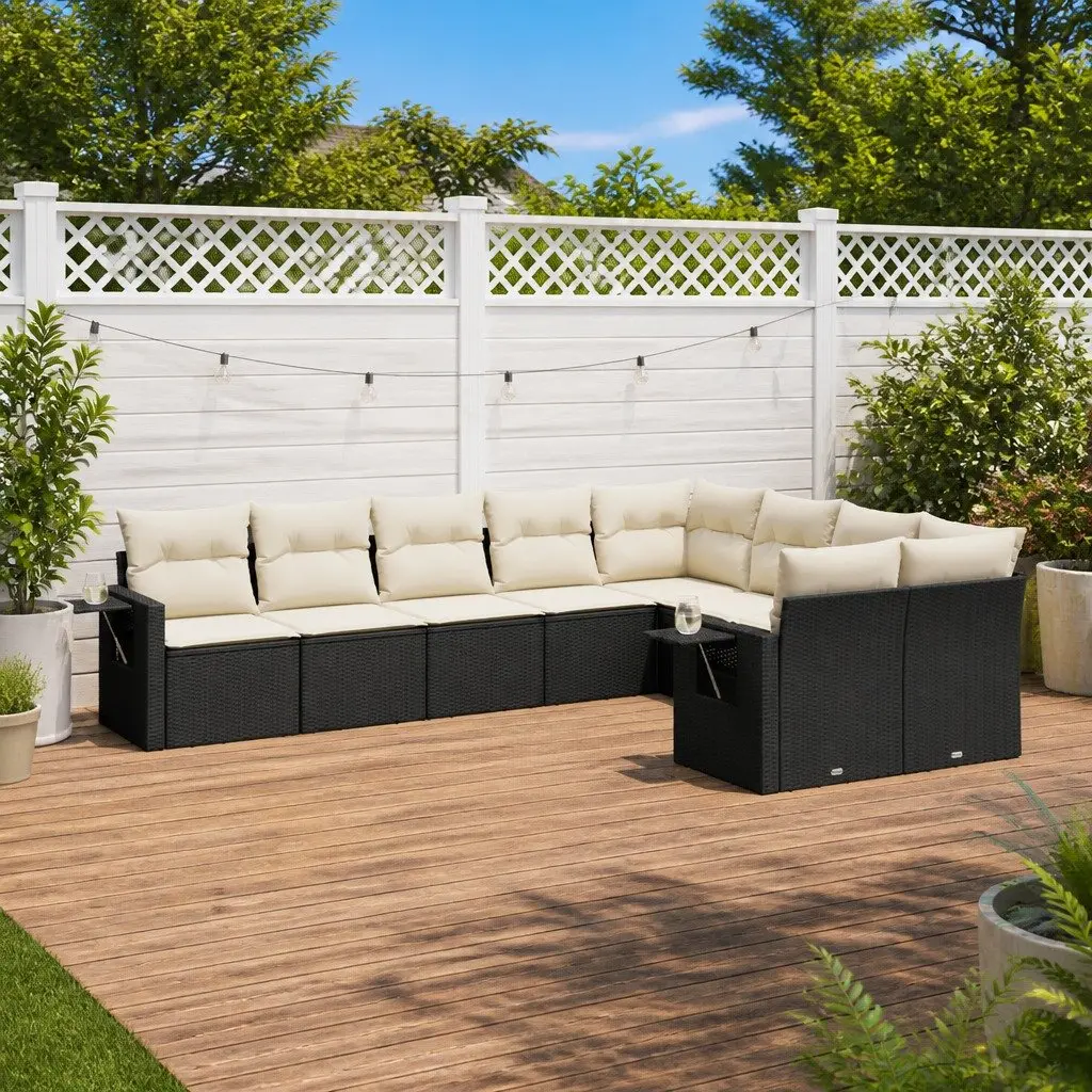 Garden Sofa Set 9 Piece Modular Outdoor Furniture Patio Lounge Black Poly Rattan