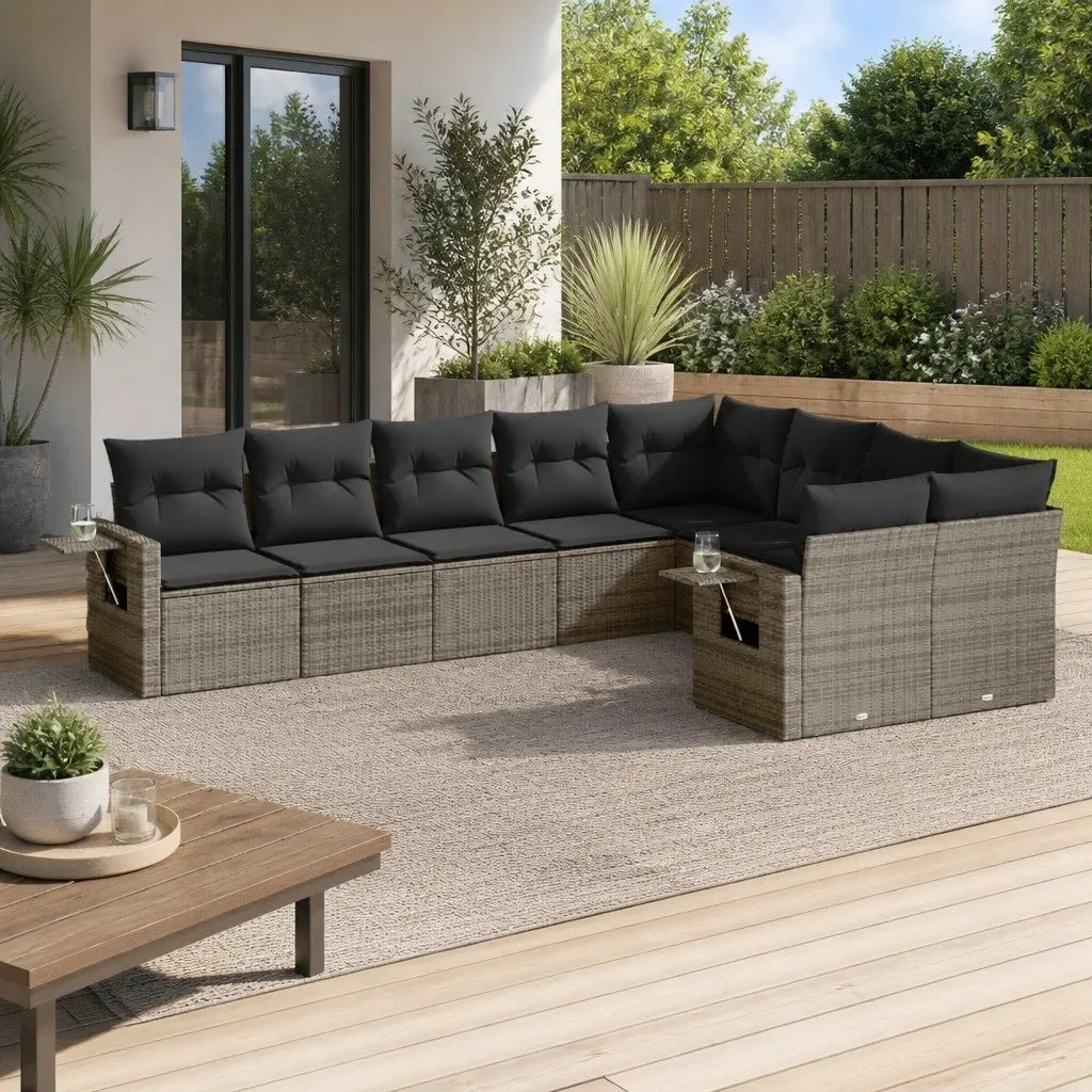 Garden Sofa Set Modular Outdoor Furniture 9 Piece Grey Poly Rattan Patio Seating