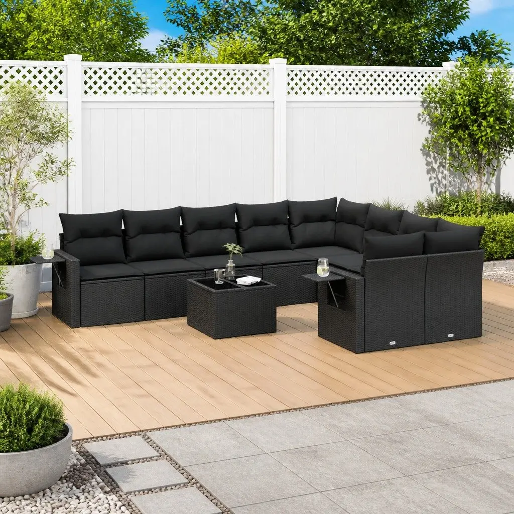 Garden Sofa Set 10 Piece Outdoor Furniture Black Poly Rattan Modular