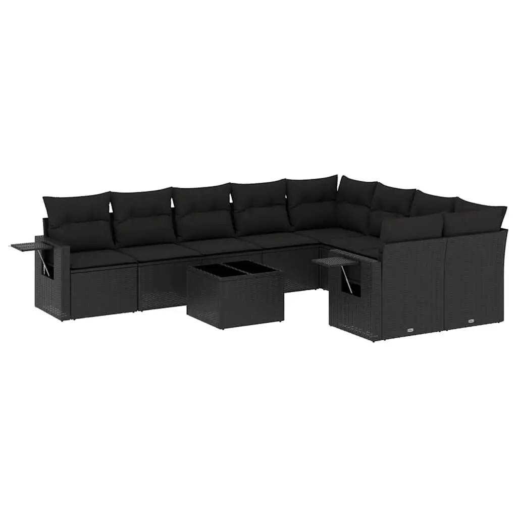 Garden Sofa Set 10 Piece Outdoor Furniture Black Poly Rattan Modular