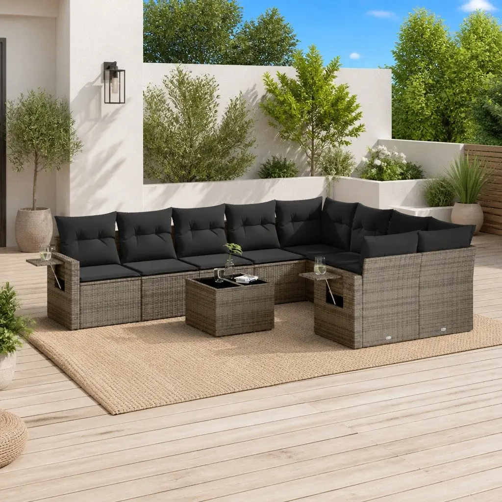 Garden Sofa Set 10 Piece Outdoor Furniture Modular Grey Patio Seating Cushions