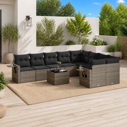 Garden Sofa Set 10 Piece Outdoor Furniture Grey Patio Seating Cushions Modular