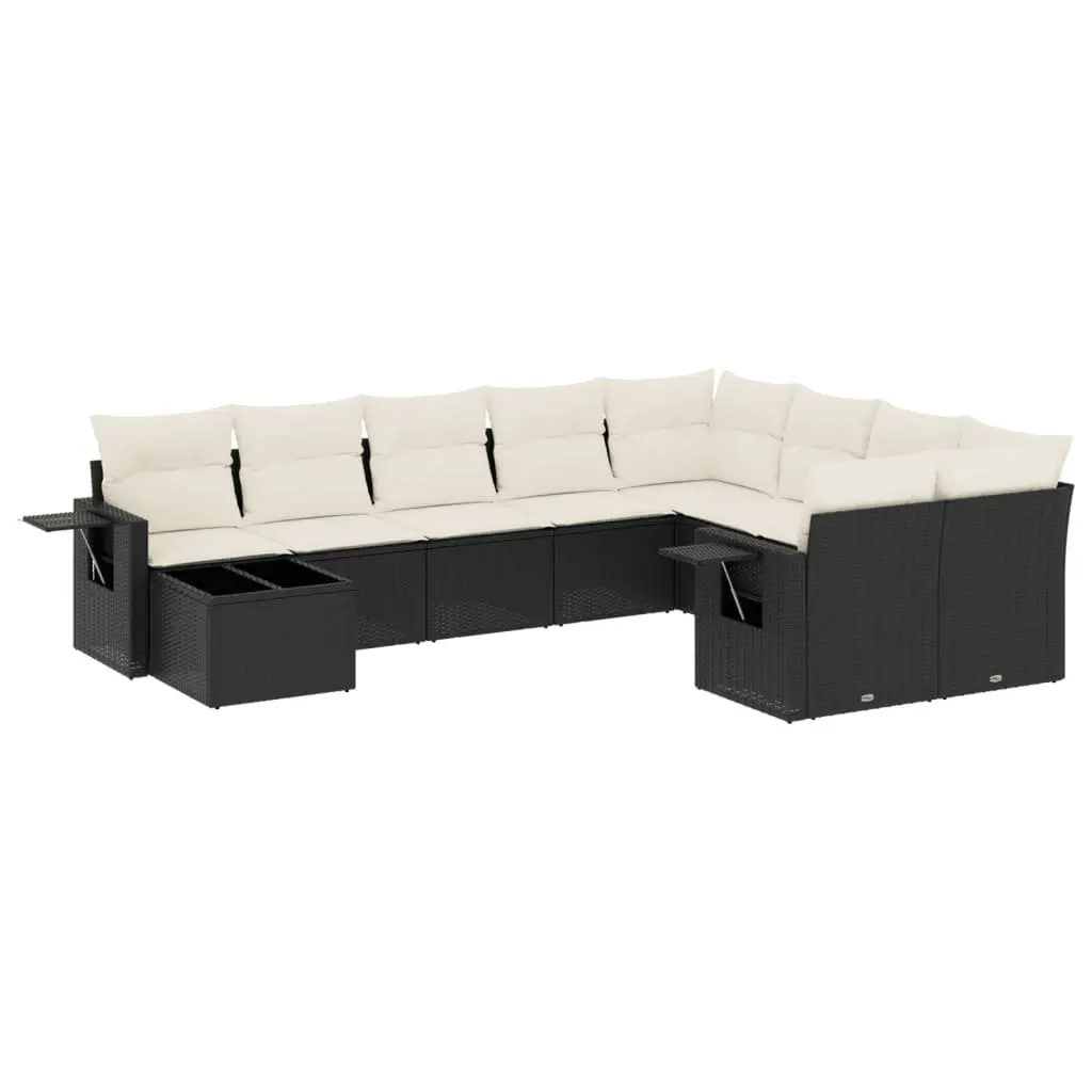 Garden Sofa Set Outdoor Seating 10 Piece Black Poly Rattan with Cushions
