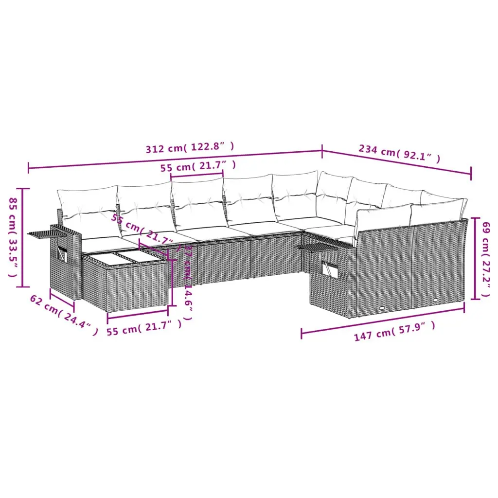 Garden Sofa Set Outdoor Seating 10 Piece Black Poly Rattan with Cushions