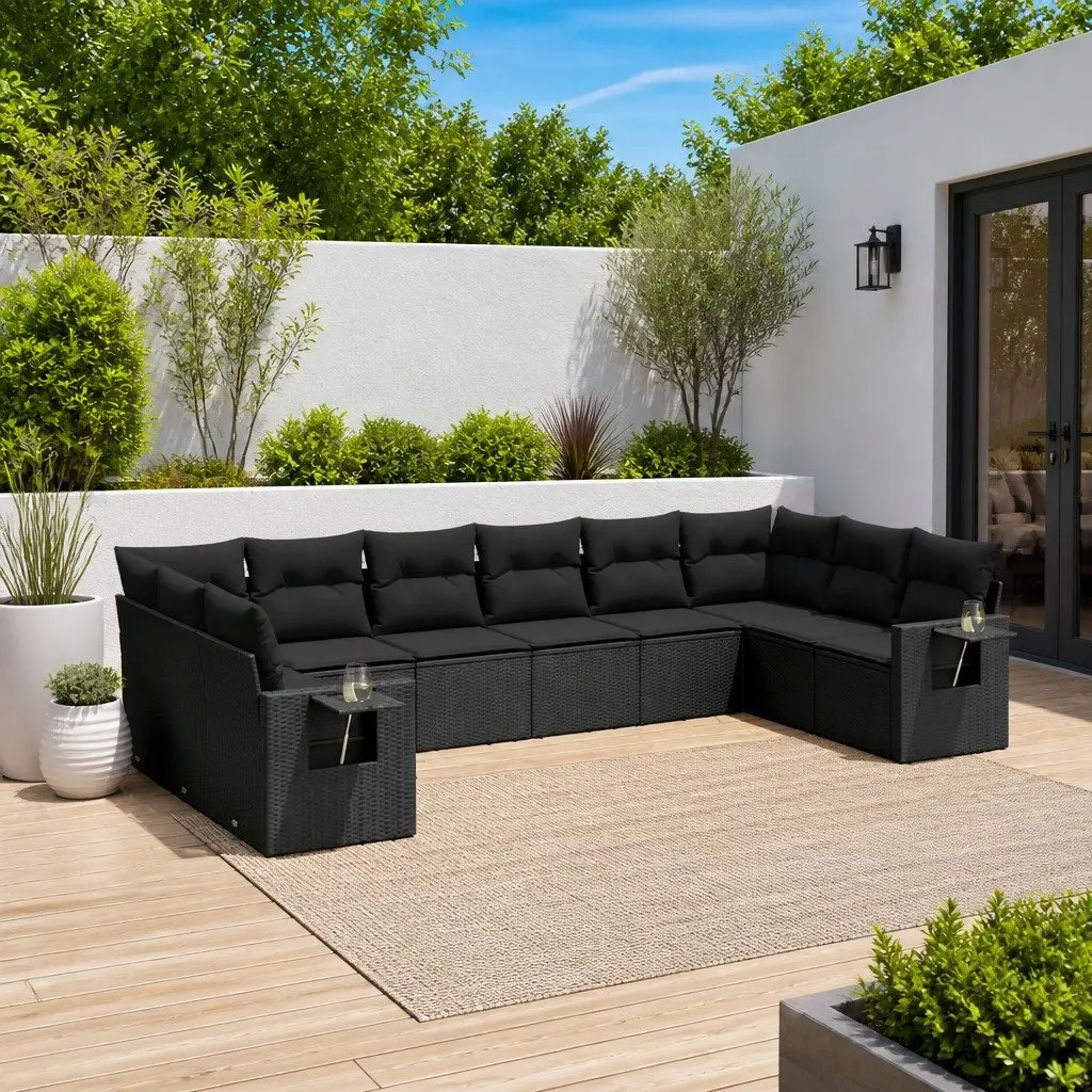 Garden Sofa Set Outdoor Furniture 10 Piece Modular Black Poly Rattan