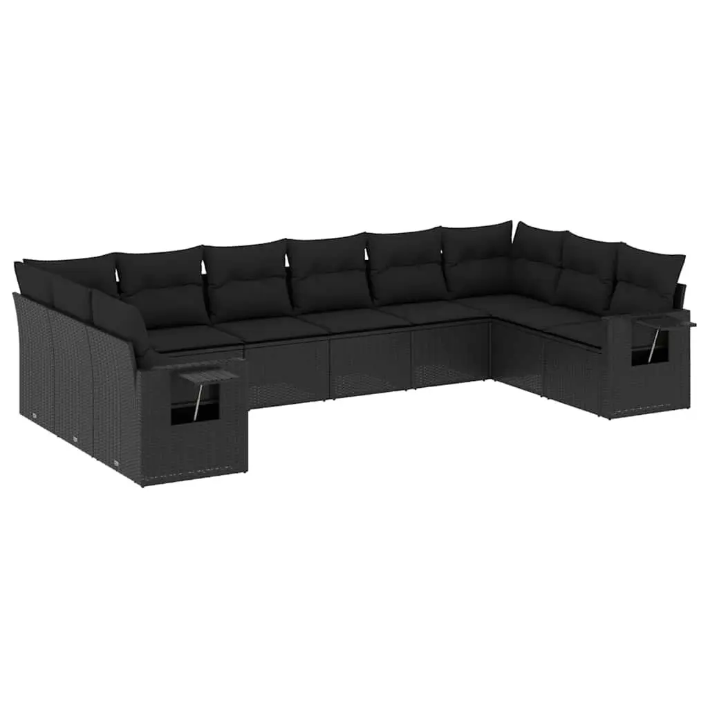 Garden Sofa Set Outdoor Furniture 10 Piece Modular Black Poly Rattan