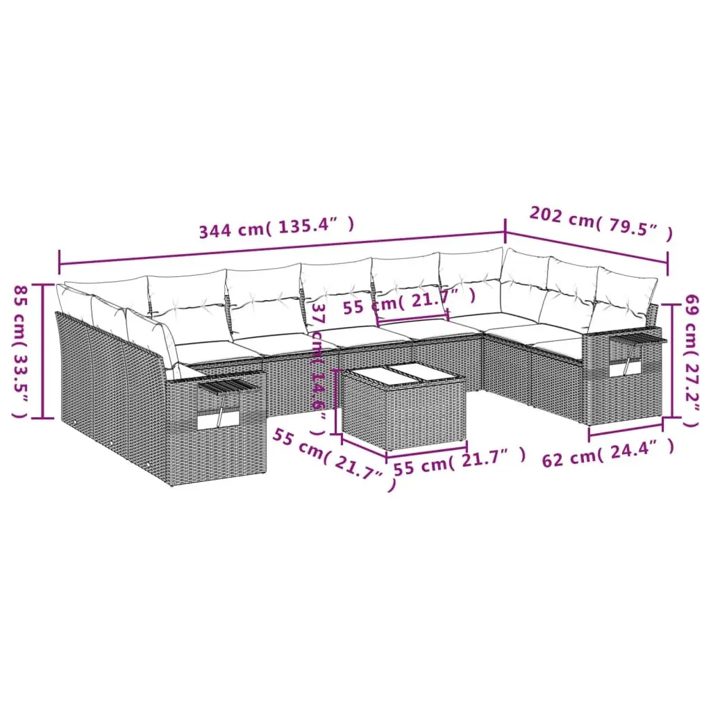 Garden Sofa Set Outdoor Furniture 11 Piece Modular Black Poly Rattan Patio