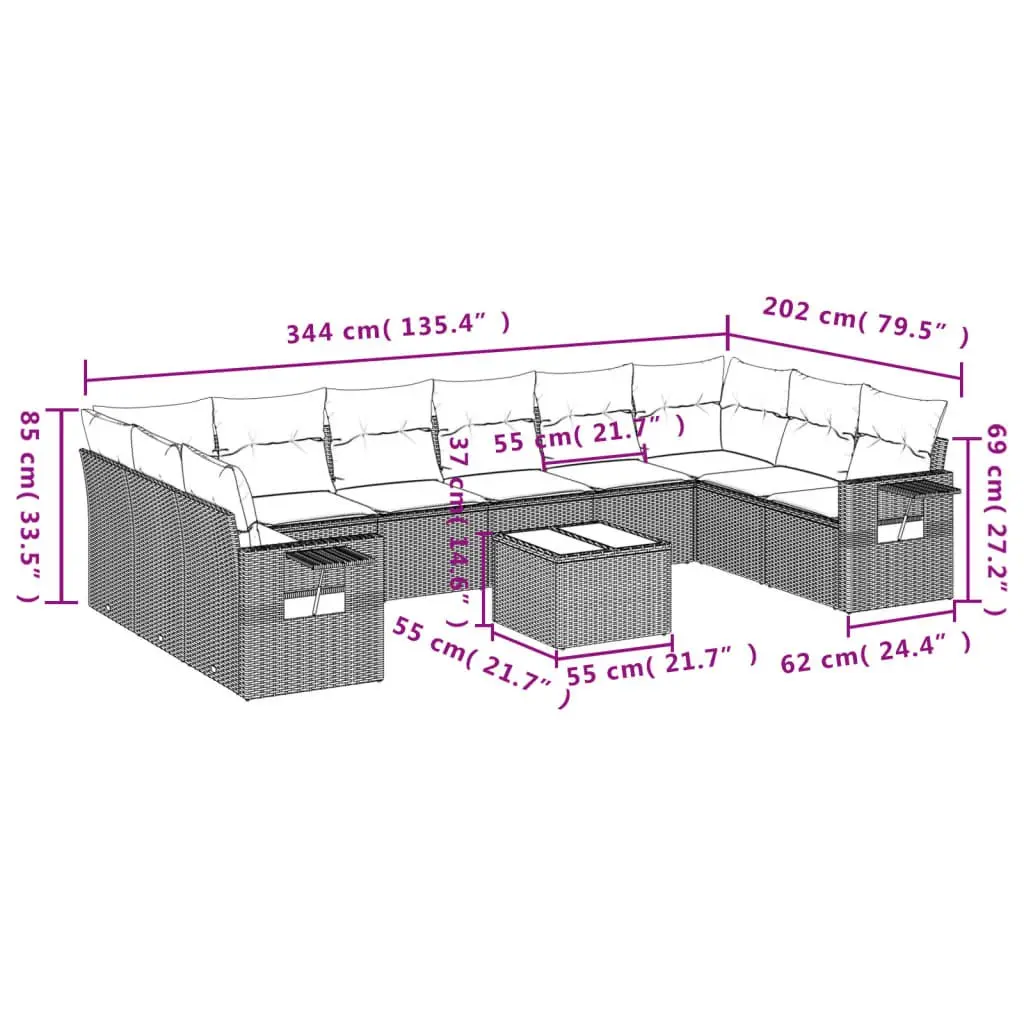 Garden Sofa Set 11 Piece Outdoor Furniture Modular Patio Lounge Grey PE Rattan