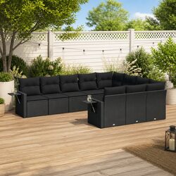 Outdoor Garden Sofa Set 10 Piece Poly Rattan Patio Furniture Black Cushions