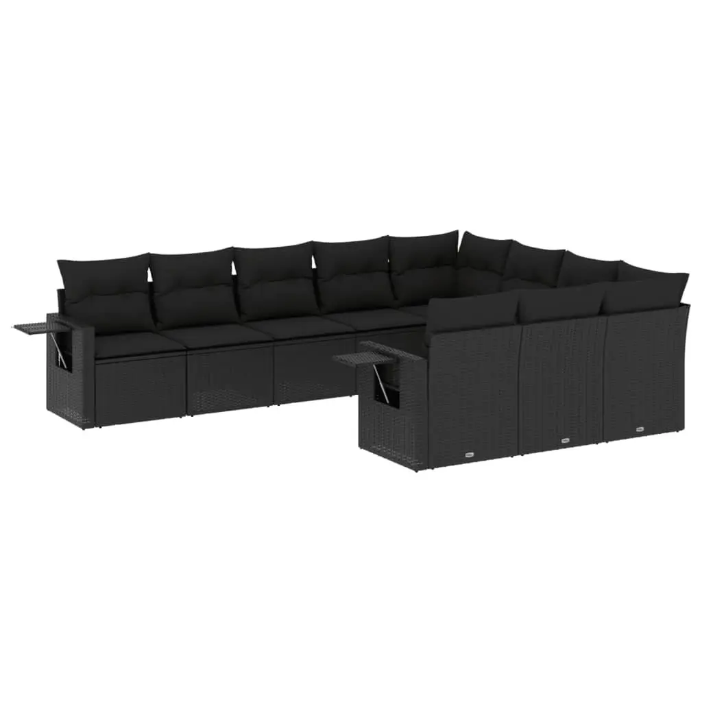 Outdoor Garden Sofa Set 10 Piece Poly Rattan Patio Furniture Black Cushions