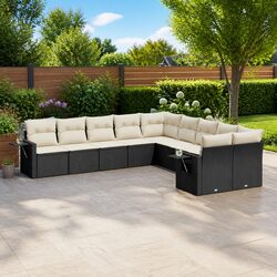 10-Piece Black Outdoor Sofa Set with Cushions – Comfort Assured