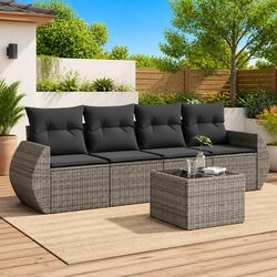 5 Piece Comfortable Grey Garden Sofa Set with Table