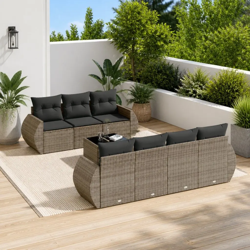 Garden Sofa Set 8 Piece Grey Poly Rattan Outdoor Furniture Patio Lounge with