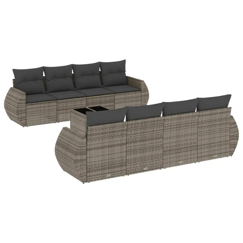 Garden Sofa Set 9 Piece Outdoor Furniture Patio Lounge Grey Poly Rattan