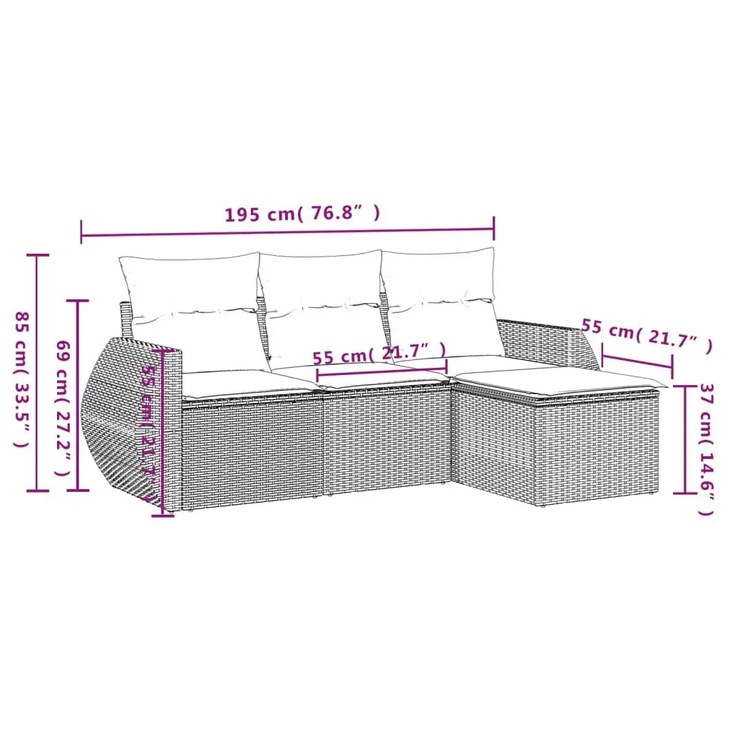 4 Piece Outdoor Garden Sofa Set with Cushions Black Poly Rattan Patio Furniture