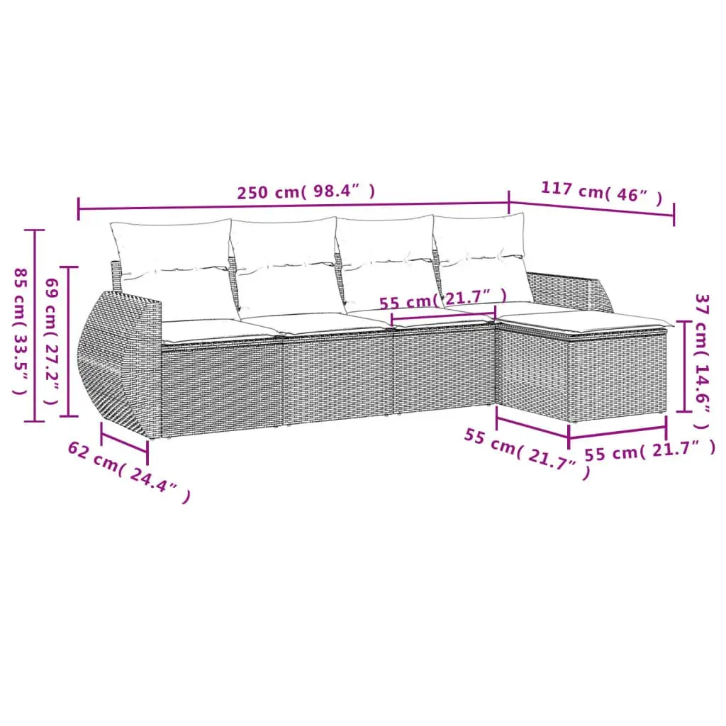 Garden Sofa Set 5 Piece Grey Outdoor Furniture Patio Seating with Cushions