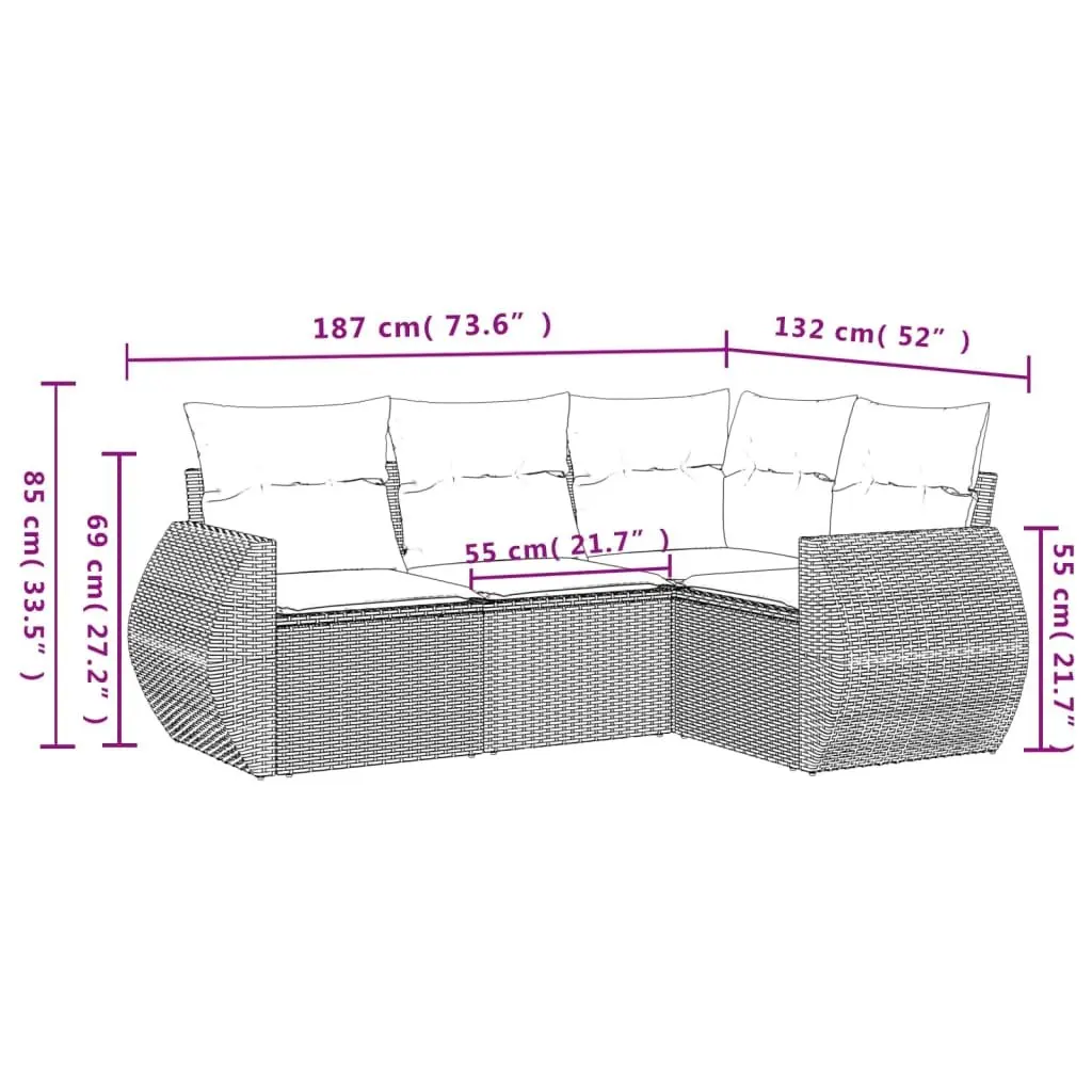 4 Piece Garden Sofa Set Cushions Black Outdoor Patio Furniture Poly Rattan