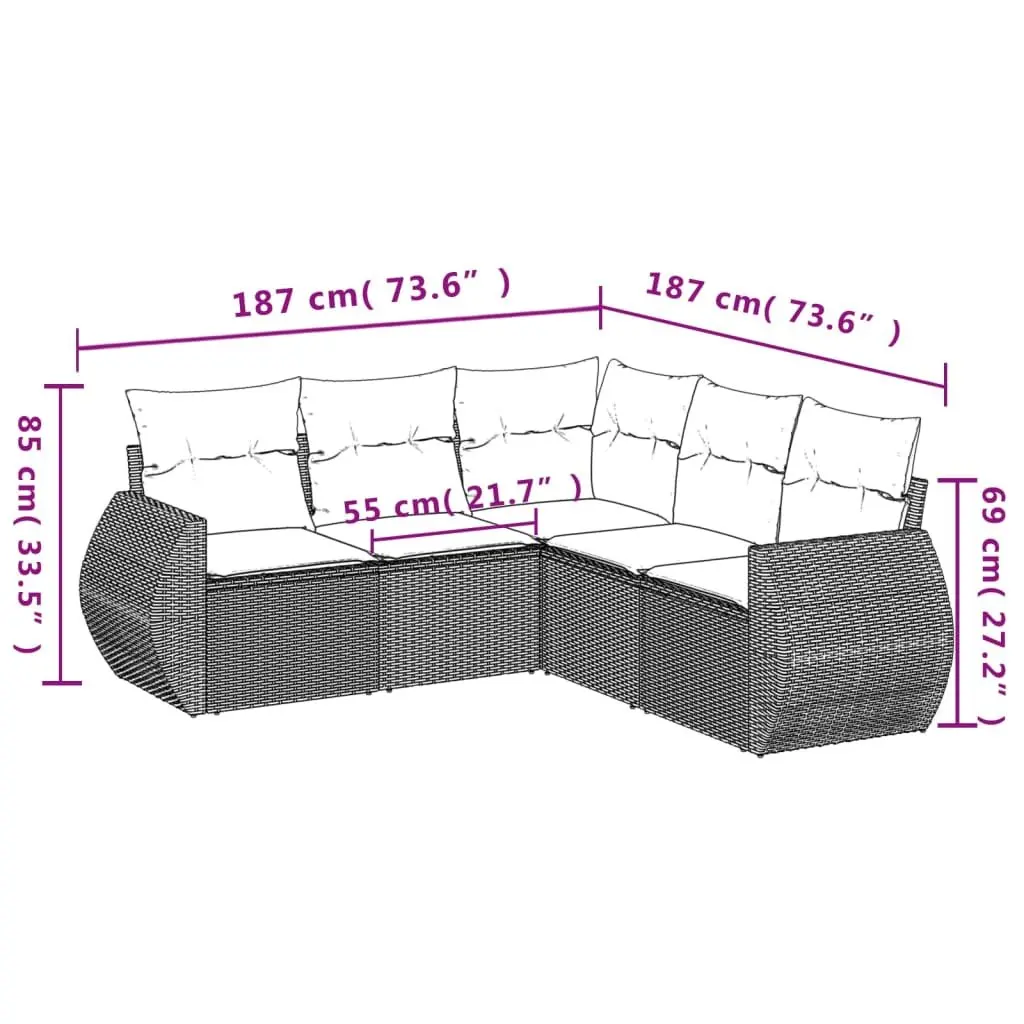 Garden Sofa Set 5 Piece Outdoor Patio Furniture Beige Cushions Sectional Rattan