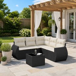 Affordable 6-Piece Black Rattan Sofa Set for Outdoor Use