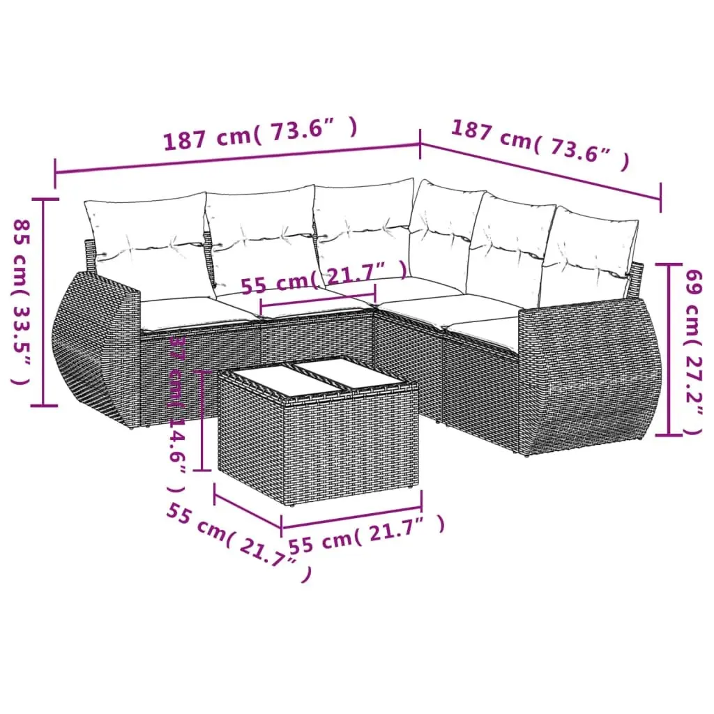 Garden Sofa Set 6 Piece Outdoor Furniture Grey Poly Rattan with Cushions