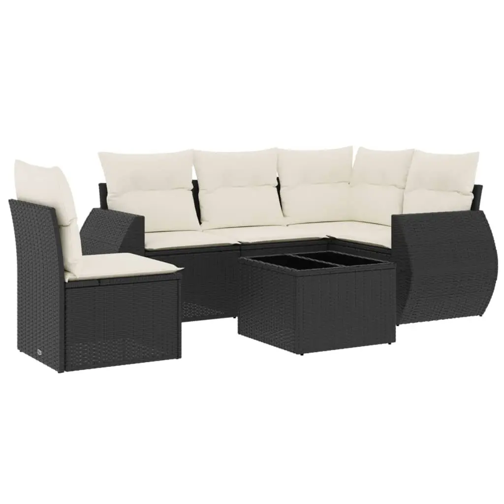 Garden Sofa Set Outdoor Furniture Modular 6 Piece Black Poly Rattan with Cushions
