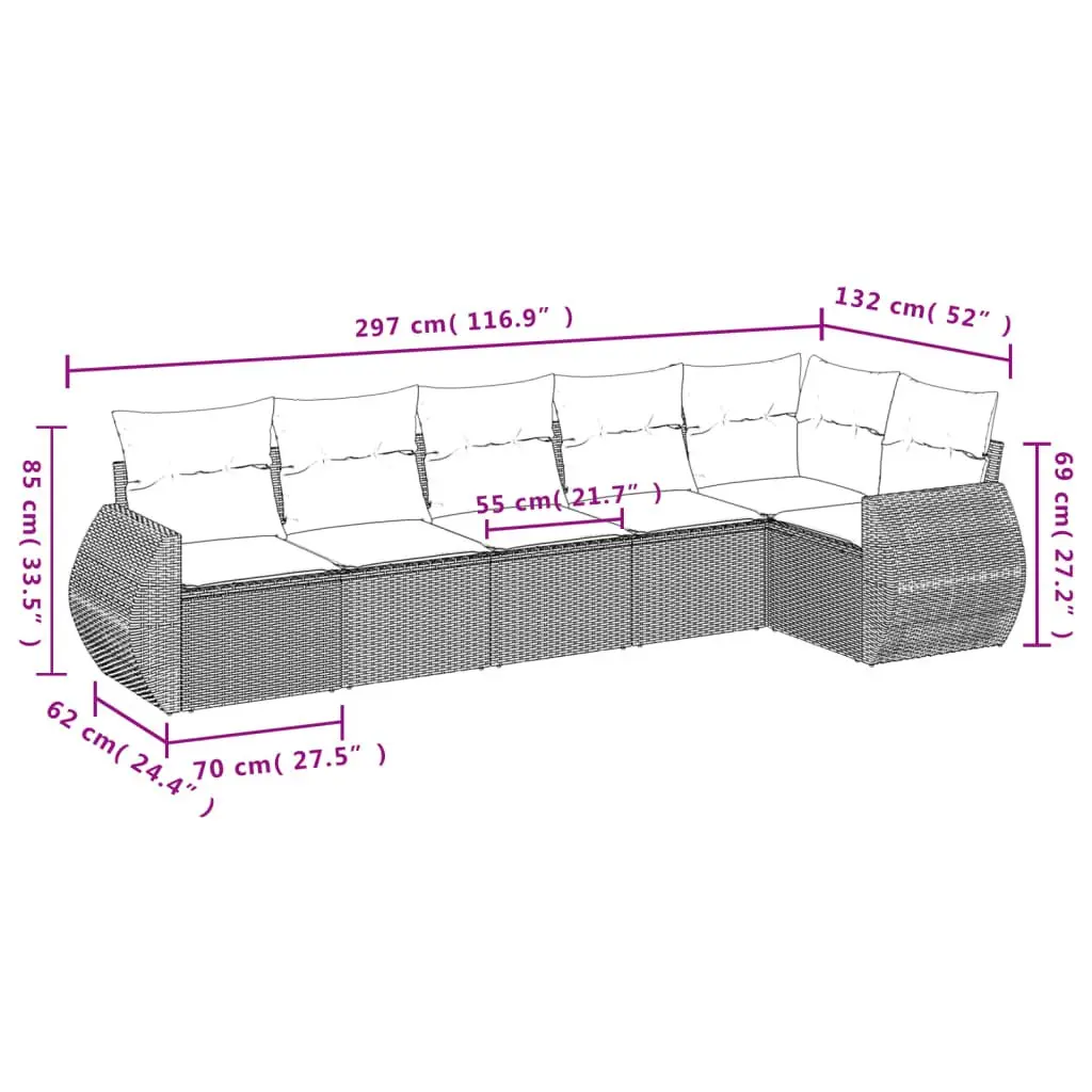 Garden Sofa Set 6 Piece Outdoor Furniture Patio Lounge Black Poly Rattan