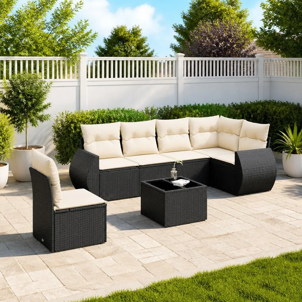 7-Piece Black Rattan Sofa Set for Outdoors