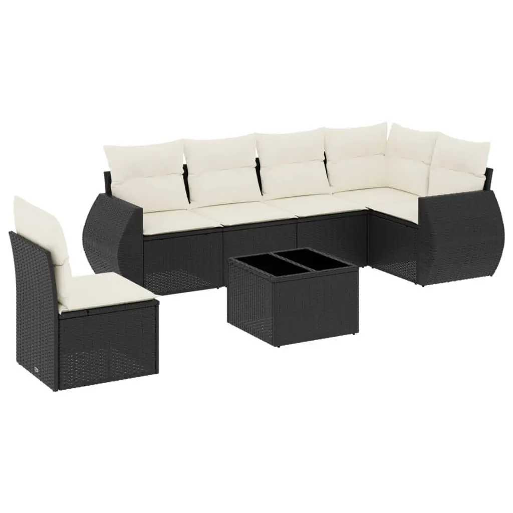 7-Piece Black Rattan Sofa Set for Outdoors