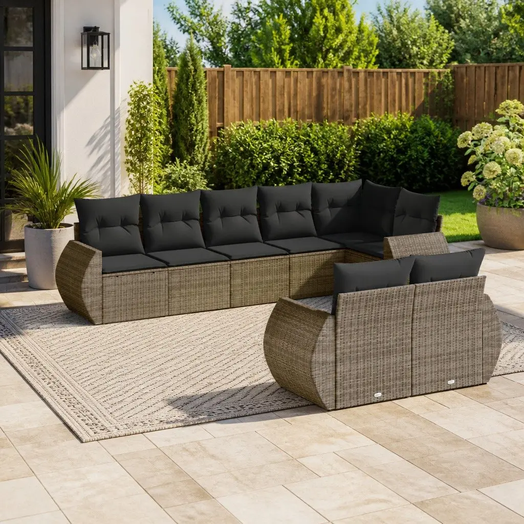 8 Piece Outdoor Garden Sofa Set Modular Sectional Grey Rattan with Cushions